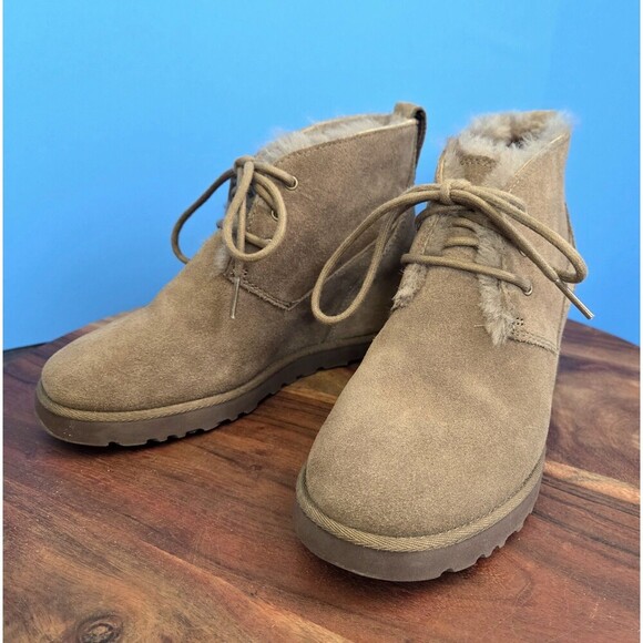 UGG Femme Wedge Ankle Boot Lace Up Women's 6M Chestnut Faux Fur Lined - Picture 11 of 11